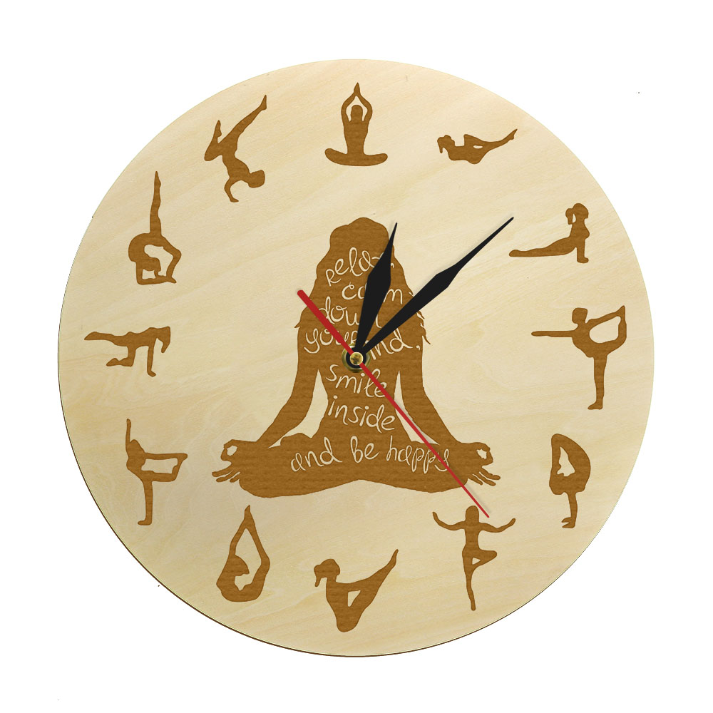 Yoga Fitness Watch - Reloj de pared de madera para